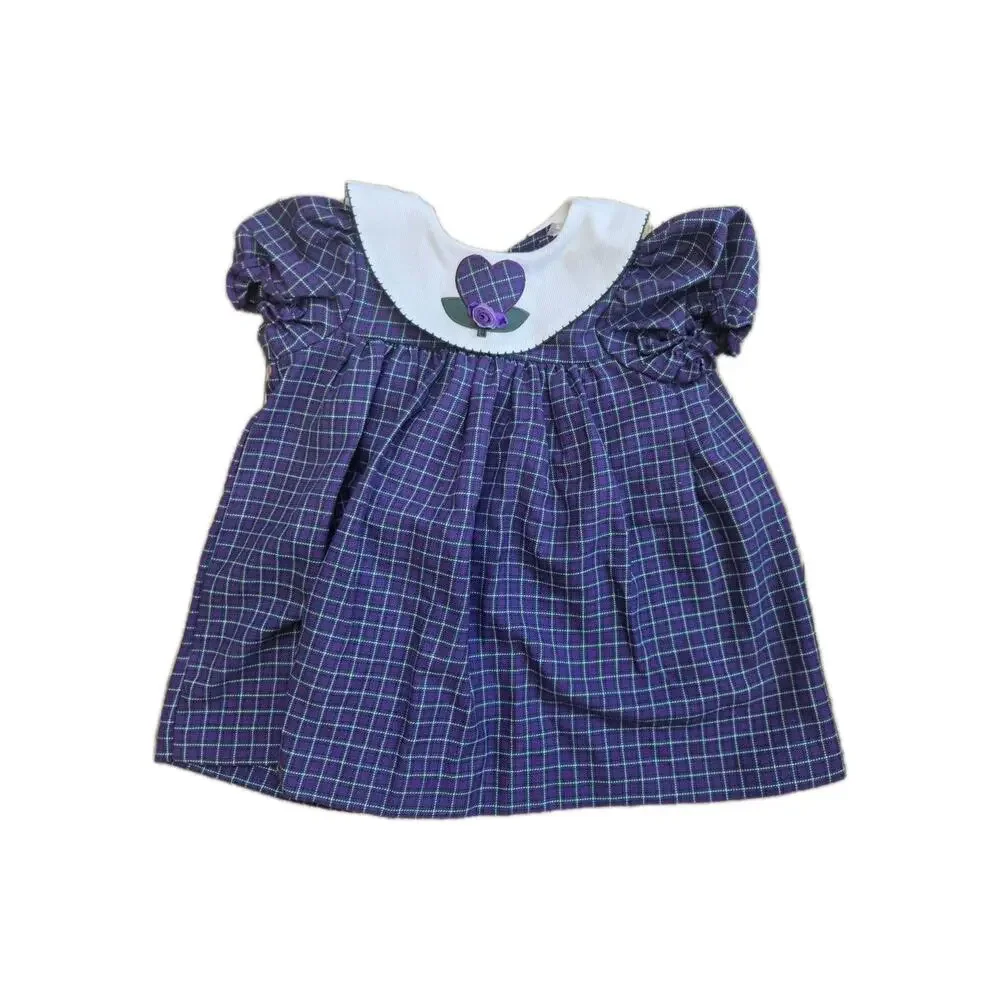 Vintage Purple Gingham Mardi Gras Smocked Bishop Dress Sz 12 Months